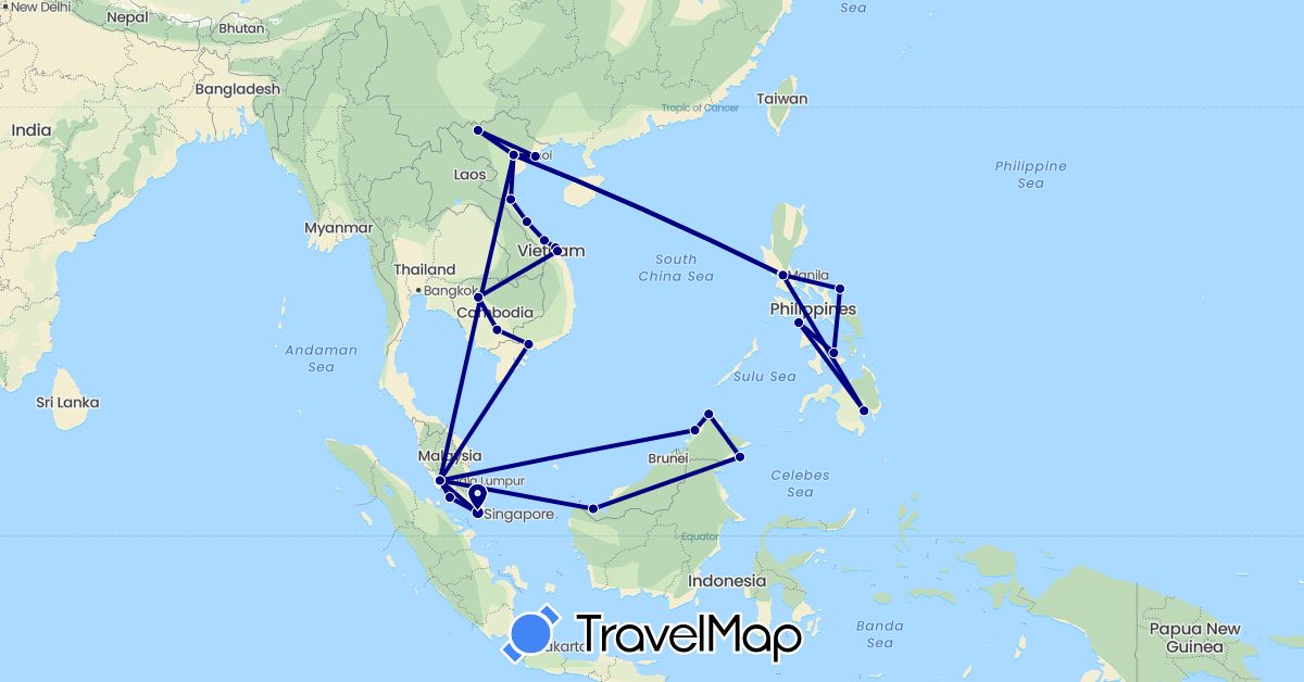 TravelMap itinerary: driving in Cambodia, Malaysia, Philippines, Singapore, Vietnam (Asia)